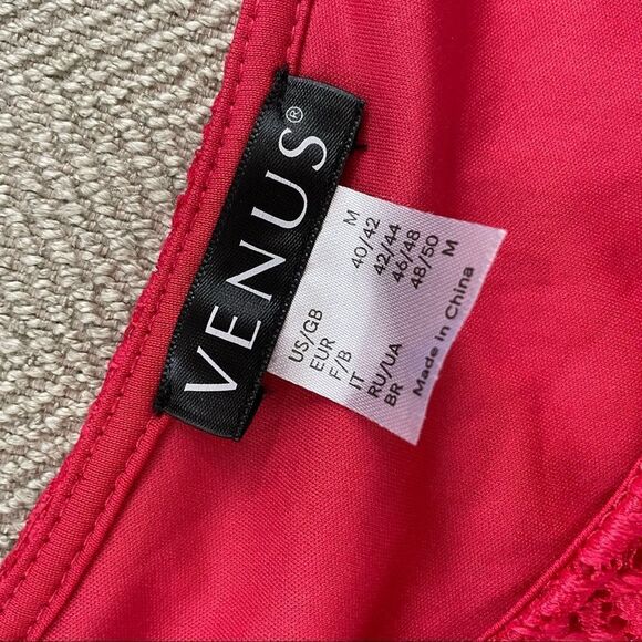 Venus Strawberry Red Lace Cold Shoulder Dress M - Picture 7 of 8